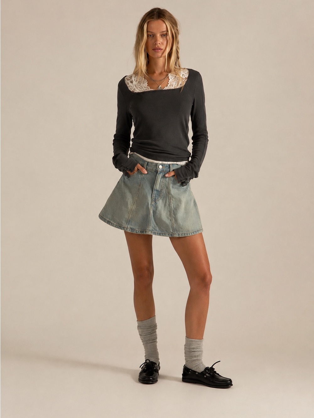 Free People Blue Denim Mini Skirt